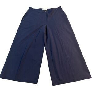 Lafayette 148 New York Navy Wide Leg Flood‎ Pants Women's Size 16 Cotton Blend